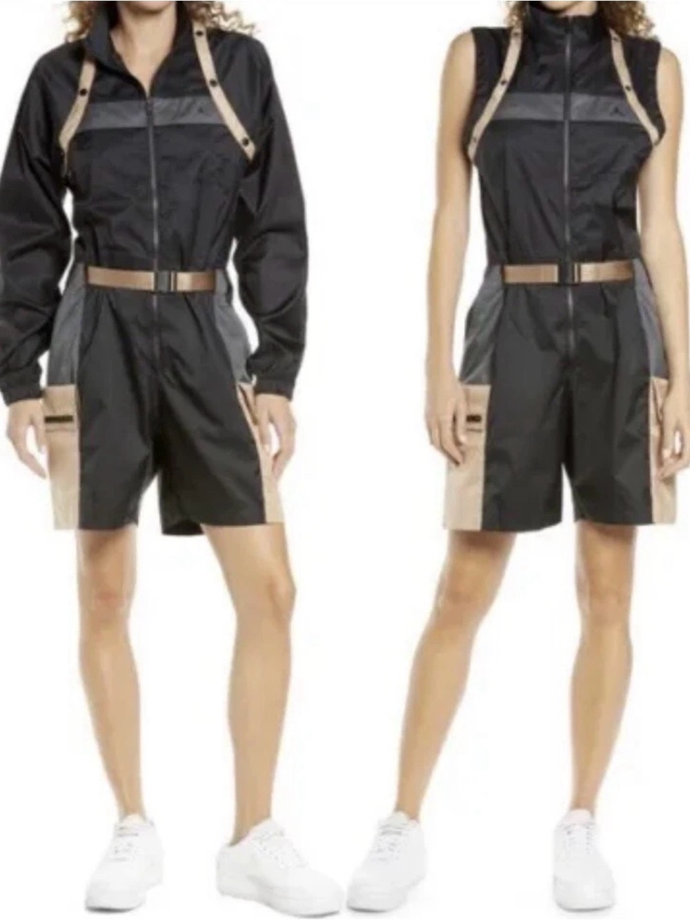 Jordan Black Utility Romper Jumpsuit Removable Jacket Size XL